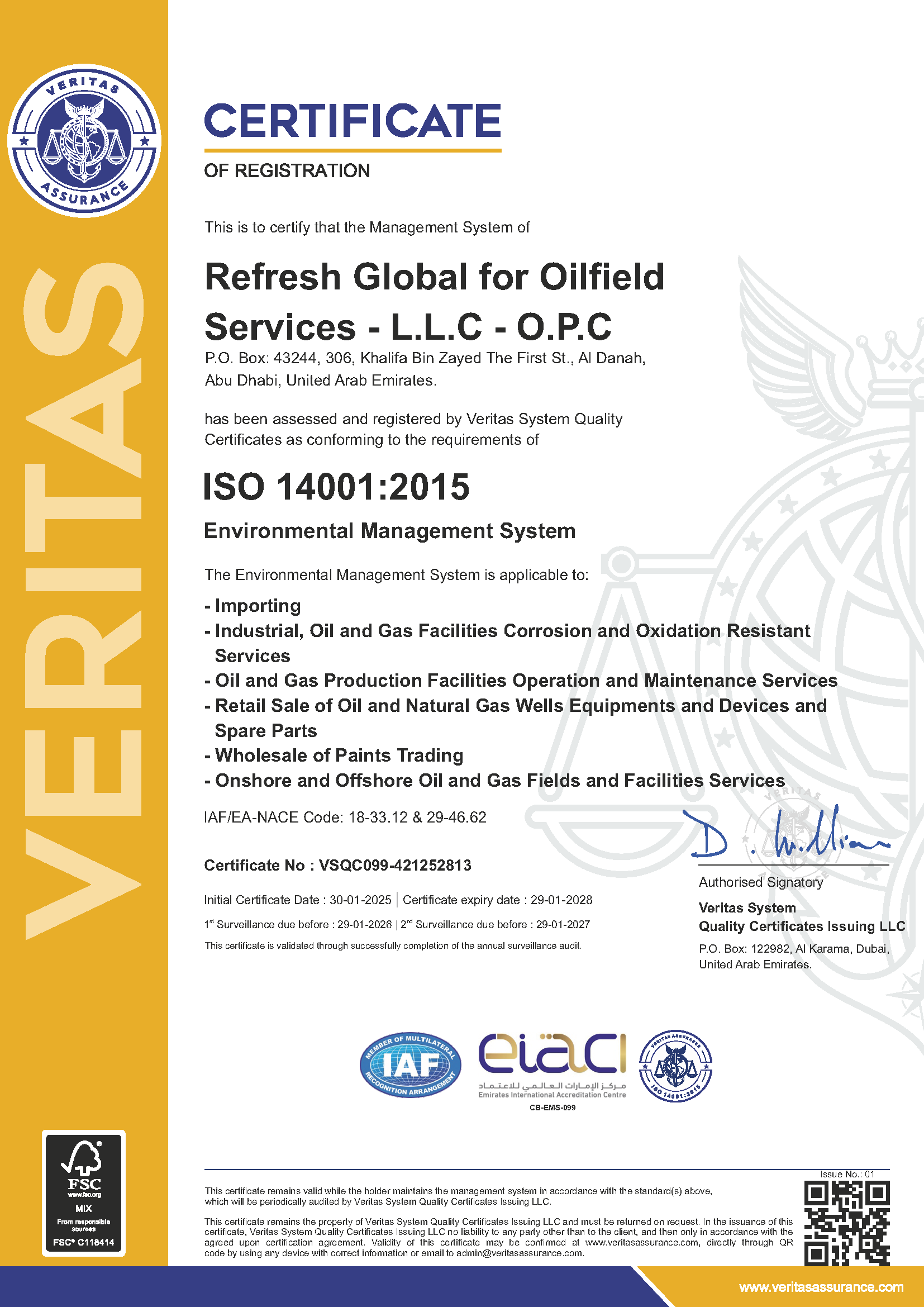 ISO 14001:2015 Certificate